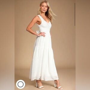 Lulus What a Trend White Tie-Back Tiered Midi Dress